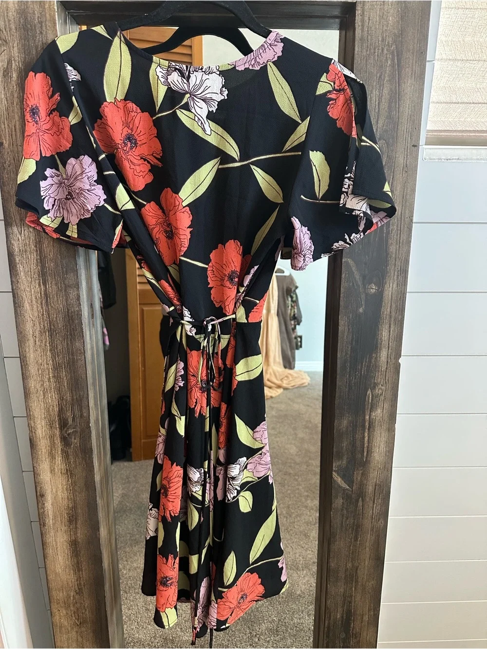 Papermoon Floral Wrap Dress Stevie & Co Black Red Boho Size Medium - Picture 3 of 4